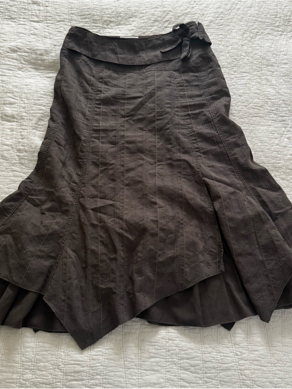 Promod Dark Brown Floral Cut-Out Asymmetrical Layered Skirt